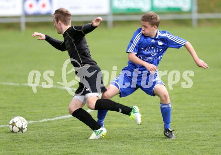 Fussball Kaerntner Liga. Koettmannsdorf gegen Treibach. Aner Mandzic(Koettmannsdorf), Christoph Lintschinger (Treibach). Koettmannsdorf, am 5.5.2013.
Foto: Kuess 
---
pressefotos, pressefotografie, kuess, qs, qspictures, sport, bild, bilder, bilddatenbank