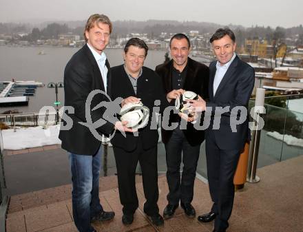 Kaerntner Fussballverband. Trainerfortbildung. Markus Schopp, Fritz Driessler, Fritz Schmid (Co-Trainer Nationalteam), Willi Ruttensteiner (OEFB). Velden, am 2.2.2013.
Foto: Kuess 
---
pressefotos, pressefotografie, kuess, qs, qspictures, sport, bild, bilder, bilddatenbank