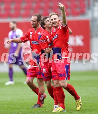 Fussball Regionalliga. SK Austria Klagenfurt gegen SAK.  Torjubel Darijo Biscan, Matic Korasa (SAK). Klagenfurt, 12.5.2013.
Foto: Kuess
---
pressefotos, pressefotografie, kuess, qs, qspictures, sport, bild, bilder, bilddatenbank