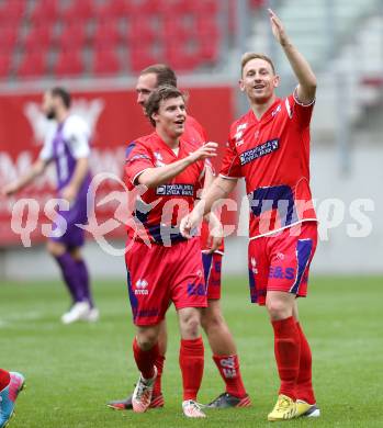 Fussball Regionalliga. SK Austria Klagenfurt gegen SAK.  Torjubel Darijo Biscan, Matic Korasa (SAK). (SAK). Klagenfurt, 12.5.2013.
Foto: Kuess
---
pressefotos, pressefotografie, kuess, qs, qspictures, sport, bild, bilder, bilddatenbank