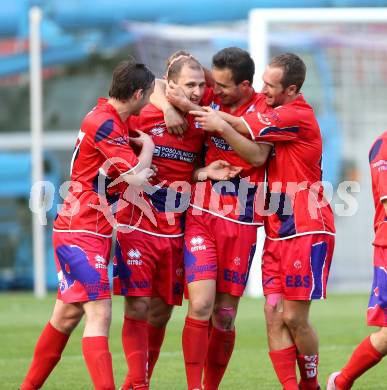 Fussball Regionalliga. SK Austria Klagenfurt gegen SAK.  Torjubel Christian Dlopst, Patricl Lausegger, Murat Veliu, Marjan Kropiunik (SAK). Klagenfurt, 12.5.2013.
Foto: Kuess
---
pressefotos, pressefotografie, kuess, qs, qspictures, sport, bild, bilder, bilddatenbank