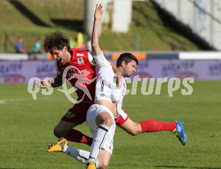 Fussball Bundesliga. RZ Pellets WAC gegen FC Admira Wacker Moedling.  Ruben Rivera, (WAC), Christoph Schoesswendter  (Moedling). Wolfsberg, 18.5.2013.
Foto: Kuess

---
pressefotos, pressefotografie, kuess, qs, qspictures, sport, bild, bilder, bilddatenbank