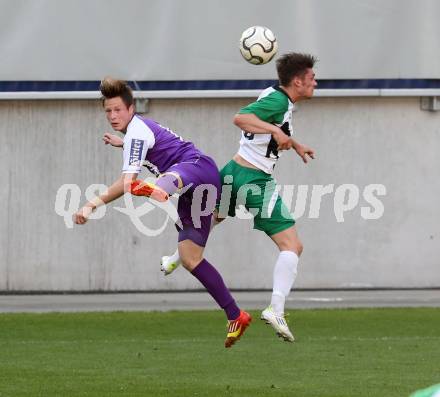 Fussball Regionalliga. SK Austria Klagenfurt gegen DSV Leoben. Fabian Miesenboeck,  (Austria Klagenfurt), Mark Schranz (Leoben). Klagenfurt, 29.5.2013.
Foto: Kuess
---
pressefotos, pressefotografie, kuess, qs, qspictures, sport, bild, bilder, bilddatenbank