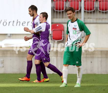 Fussball Regionalliga. SK Austria Klagenfurt gegen DSV Leoben. Torjubel Rexhe Bytyci, Fabian Miesenboeck (Austria Klagenfurt). Klagenfurt, 29.5.2013.
Foto: Kuess
---
pressefotos, pressefotografie, kuess, qs, qspictures, sport, bild, bilder, bilddatenbank