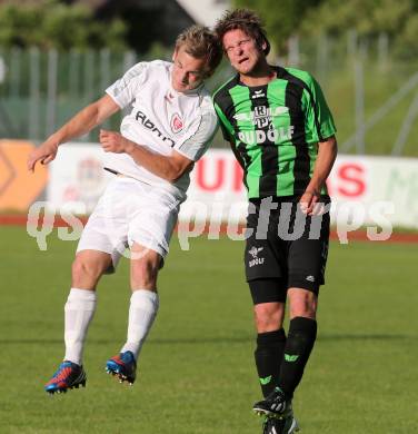 Fussball Kaerntner Liga. Voelkermarkt gegen ATUS Ferlach. Fabian Ladinig,  (Voelkermarkt), Martin Trattnig (Ferlach). Voelkermarkt, 7. 6. 2013-
Foto: Kuess
---
pressefotos, pressefotografie, kuess, qs, qspictures, sport, bild, bilder, bilddatenbank