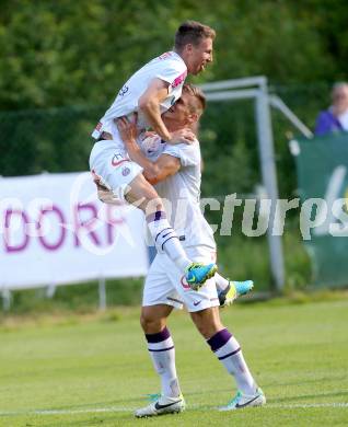 Fussball Testspiel. FK Austria Wien gegen Arminia Bielefeld.  Torjubel Lukas Rotpuller, Emir Dilaver (Wien). Velden, am 2.7.2013.
Foto: Kuess
---
pressefotos, pressefotografie, kuess, qs, qspictures, sport, bild, bilder, bilddatenbank