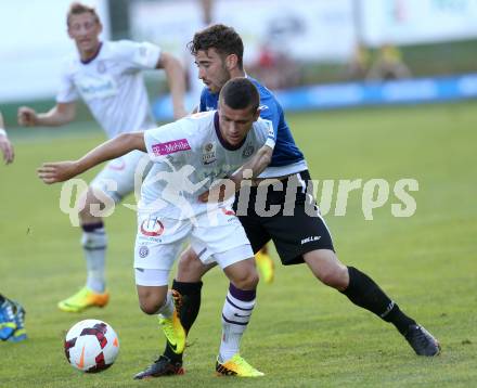 Fussball Testspiel. FK Austria Wien gegen Arminia Bielefeld.  Srdan Spiridonovic (Wien), Dennis Riemer (Bielefeld). Velden, am 2.7.2013.
Foto: Kuess
---
pressefotos, pressefotografie, kuess, qs, qspictures, sport, bild, bilder, bilddatenbank