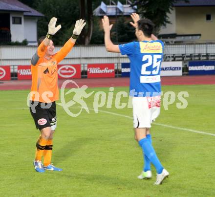 Fussball OEFB Cup. VSV gegen Wattens. Jubel Christoph Wilhelm Wirnberger, Dejan Kecanovic (VSV). Villlach, 13.7.2013.
Foto: Kuess 
---
pressefotos, pressefotografie, kuess, qs, qspictures, sport, bild, bilder, bilddatenbank