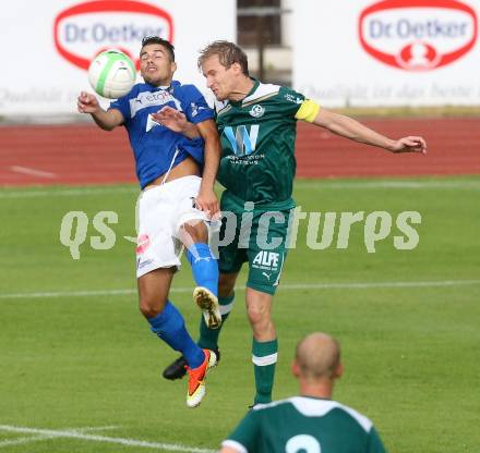 Fussball OEFB Cup. VSV gegen Wattens. Sandro Ebner,  (VSV), Martin Weissenbrunner (Wattens). Villlach, 13.7.2013.
Foto: Kuess 
---
pressefotos, pressefotografie, kuess, qs, qspictures, sport, bild, bilder, bilddatenbank