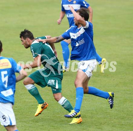 Fussball OEFB Cup. VSV gegen Wattens. Michael Kirisits, (VSV),  Markus Obernosterer (Wattens). Villlach, 13.7.2013.
Foto: Kuess 
---
pressefotos, pressefotografie, kuess, qs, qspictures, sport, bild, bilder, bilddatenbank