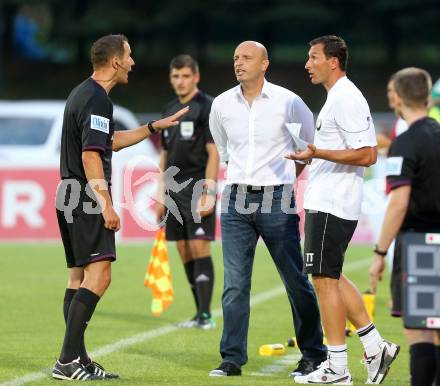 Fussball Bundesliga. RZ Pellets WAC gegen SK Rapid Wien. Schiedsrichter Robert Schoergenhofer, Trainer Slobodan Grubor, Tormanntrainer Adi Preschern (WAC). Wolfsberg, 20.7.2013.
Foto: Kuess

---
pressefotos, pressefotografie, kuess, qs, qspictures, sport, bild, bilder, bilddatenbank