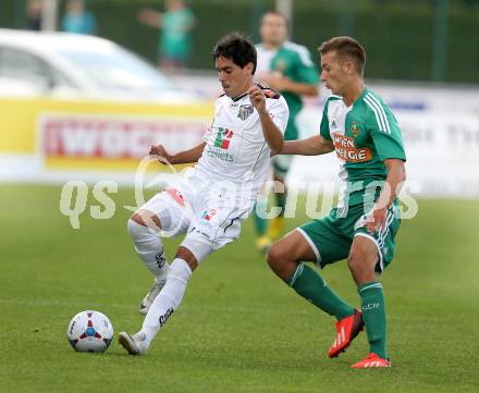 Fussball Bundesliga. RZ Pellets WAC gegen SK Rapid Wien. David de Paula,  (WAC), Dominik Wydra (Rapid). Wolfsberg, 20.7.2013.
Foto: Kuess

---
pressefotos, pressefotografie, kuess, qs, qspictures, sport, bild, bilder, bilddatenbank