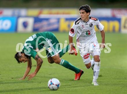 Fussball Bundesliga. RZ Pellets WAC gegen SK Rapid Wien. David De Paula, (WAC), Christopher Trimmel  (Rapid). Wolfsberg, 20.7.2013.
Foto: Kuess

---
pressefotos, pressefotografie, kuess, qs, qspictures, sport, bild, bilder, bilddatenbank