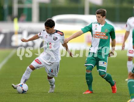 Fussball Bundesliga. RZ Pellets WAC gegen SK Rapid Wien. David De Paula,  (WAC), Marcel Sabitzer (Rapid). Wolfsberg, 20.7.2013.
Foto: Kuess

---
pressefotos, pressefotografie, kuess, qs, qspictures, sport, bild, bilder, bilddatenbank