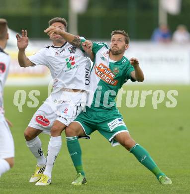 Fussball Bundesliga. RZ Pellets WAC gegen SK Rapid Wien. Daniel Dunst,  (WAC), Guido Burgstaller (Rapid). Wolfsberg, 20.7.2013.
Foto: Kuess

---
pressefotos, pressefotografie, kuess, qs, qspictures, sport, bild, bilder, bilddatenbank