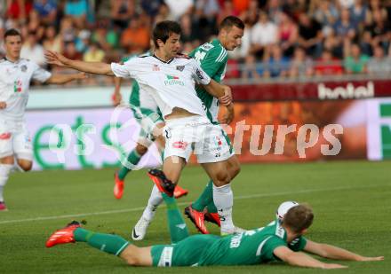 Fussball Bundesliga. RZ Pellets WAC gegen SK Rapid Wien. Mihret Topcagic,  (WAC), Dominik Wydra (Rapid). Wolfsberg, 20.7.2013.
Foto: Kuess

---
pressefotos, pressefotografie, kuess, qs, qspictures, sport, bild, bilder, bilddatenbank