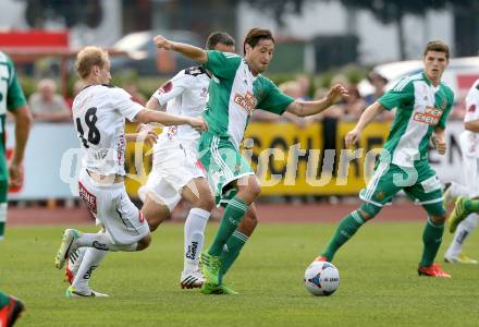 Fussball Bundesliga. RZ Pellets WAC gegen SK Rapid Wien. Danijel Micic,  (WAC), Branko Boskovic (Rapid). Wolfsberg, 20.7.2013.
Foto: Kuess

---
pressefotos, pressefotografie, kuess, qs, qspictures, sport, bild, bilder, bilddatenbank