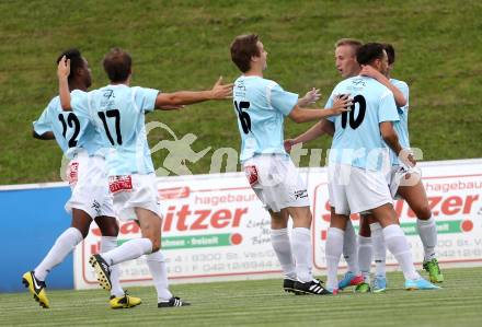 Fussball Kaerntner Liga. St. Veit gegen Gmuend. Torjubel  (St. Veit). St. Veit, am 26.7.2013.
Foto: Kuess
---
pressefotos, pressefotografie, kuess, qs, qspictures, sport, bild, bilder, bilddatenbank