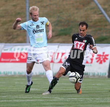 Fussball Kaerntner Liga. St. Veit gegen Gmuend. Raphael Groinig (St. Veit), Marcel Gollmitzer (Gmuend). St. Veit, am 26.7.2013.
Foto: Kuess
---
pressefotos, pressefotografie, kuess, qs, qspictures, sport, bild, bilder, bilddatenbank