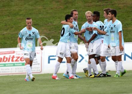 Fussball Kaerntner Liga. St. Veit gegen Gmuend. Torjubel  Roman Adunka (St. Veit). St. Veit, am 26.7.2013.
Foto: Kuess
---
pressefotos, pressefotografie, kuess, qs, qspictures, sport, bild, bilder, bilddatenbank