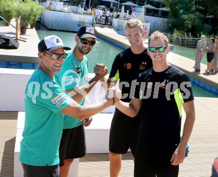 Beachvolleyball. Beach Volleyball Grand Slam 2013. Pressekonferenz. Alexander HORST, Clemens DOPPLER, Robert MEEUWSEN, Alexander BROUWER, . Klagenfurt, 30.7.2013.
Foto: Kuess
---
pressefotos, pressefotografie, kuess, qs, qspictures, sport, bild, bilder, bilddatenbank