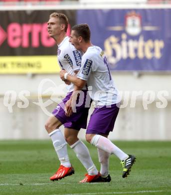 Fussball. Regionalliga. SAK gegen SK Austria Klagenfurt gegen St. Florian. Torjubel David Poljanec, Kevin Winkler (Austria Klagenfurt). Klagenfurt, 9.6.2013.
Foto: Kuess
---
pressefotos, pressefotografie, kuess, qs, qspictures, sport, bild, bilder, bilddatenbank