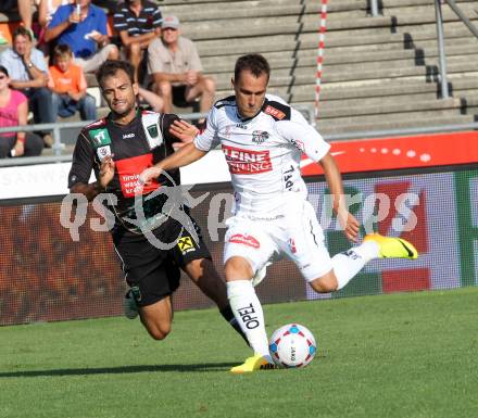 Fussball Bundesliga. RZ Pellets WAC gegen FC Wacker Innsbruck. Michael Liendl,  (WAC), Alexander Hauser (Innsbruck). Wolfsberg, 10.8.2013.
Foto: Kuess

---
pressefotos, pressefotografie, kuess, qs, qspictures, sport, bild, bilder, bilddatenbank