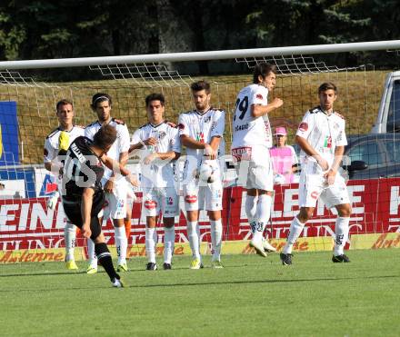 Fussball Bundesliga. RZ Pellets WAC gegen FC Wacker Innsbruck. Michael Liendl, Jacobo, David de Paula, Daniel Lucas Segovia, Mihret Topcagic, Gernot Suppan  (WAC, Mauer),  Roman Wallner (Innsbruck). Wolfsberg, 10.8.2013.
Foto: Kuess

---
pressefotos, pressefotografie, kuess, qs, qspictures, sport, bild, bilder, bilddatenbank