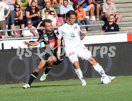 Fussball Bundesliga. RZ Pellets WAC gegen FC Wacker Innsbruck. Dario Baldauf,  (WAC), Alexander Hauser (Innsbruck). Wolfsberg, 10.8.2013.
Foto: Kuess

---
pressefotos, pressefotografie, kuess, qs, qspictures, sport, bild, bilder, bilddatenbank