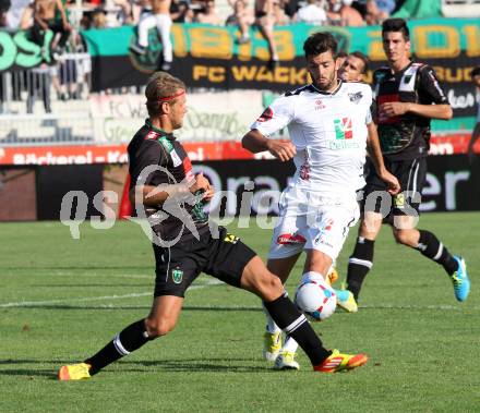 Fussball Bundesliga. RZ Pellets WAC gegen FC Wacker Innsbruck. David Lucas Segovia,  (WAC), Sebastian Siller (Innsbruck). Wolfsberg, 10.8.2013.
Foto: Kuess

---
pressefotos, pressefotografie, kuess, qs, qspictures, sport, bild, bilder, bilddatenbank