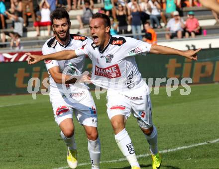 Fussball Bundesliga. RZ Pellets WAC gegen FC Wacker Innsbruck. Torjubel Michael Liendl, Lucas Segovia Daniel (WAC). Wolfsberg, 10.8.2013.
Foto: Kuess

---
pressefotos, pressefotografie, kuess, qs, qspictures, sport, bild, bilder, bilddatenbank