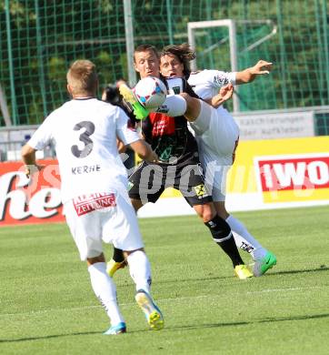 Fussball Bundesliga. RZ Pellets WAC gegen FC Wacker Innsbruck. Dario Baldauf,  (WAC), Christopher Wernitznig (Innsbruck). Wolfsberg, 10.8.2013.
Foto: Kuess

---
pressefotos, pressefotografie, kuess, qs, qspictures, sport, bild, bilder, bilddatenbank