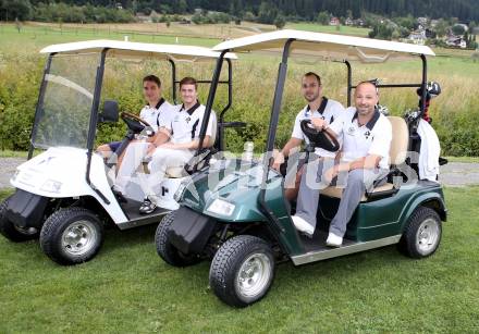 EBEL. Eishockey Bundesliga. Teambuilding VSV. Golf. Marius Goehringer, Kevin Steiner, Scott Hotham, Gerhard Unterluggauer. Waidegg, am 10.8.2013.
Foto: Kuess
---
pressefotos, pressefotografie, kuess, qs, qspictures, sport, bild, bilder, bilddatenbank