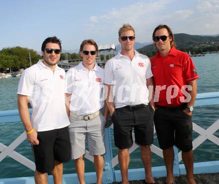 Eishockey. Bundesliga. KAC. Schifffahrt am Woerthersee. Tyler Spurgeon, Tyler Scofield, Jamie Lundmark, John Lammers. 8.8.2013.
Foto: Kuess
---
pressefotos, pressefotografie, kuess, qs, qspictures, sport, bild, bilder, bilddatenbank