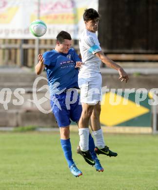 Fussball Kaerntner Liga. SG Annabichler Austria Amateure gegen ATUS Ferlach. Ingo Mailaender,  (ASV/Austria), Lukas Jaklitsch (Ferlach). Annabichl, am 14.8.2013.
Foto: Kuess
Foto: Kuess
---
pressefotos, pressefotografie, kuess, qs, qspictures, sport, bild, bilder, bilddatenbank