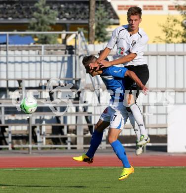 Fussball Regionalliga. VSV gegen WAC Amateure. Mario Drmac, (VSV), Maximilian Ritscher  (WAC). Villach, 17.8.2013.
Foto: Kuess
---
pressefotos, pressefotografie, kuess, qs, qspictures, sport, bild, bilder, bilddatenbank