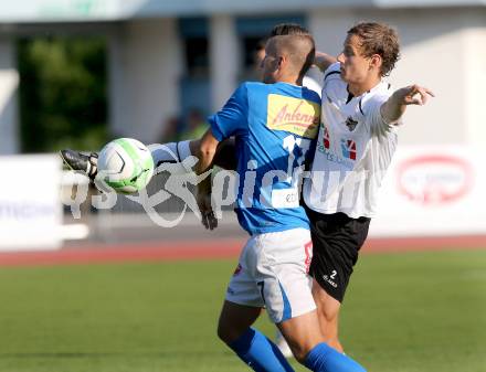 Fussball Regionalliga. VSV gegen WAC Amateure. Sandro Ebner,  (VSV), Fabian Hafner (WAC). Villach, 17.8.2013.
Foto: Kuess
---
pressefotos, pressefotografie, kuess, qs, qspictures, sport, bild, bilder, bilddatenbank