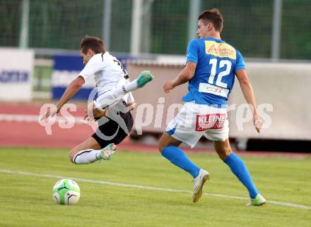 Fussball Regionalliga. VSV gegen WAC Amateure. Michel Micossi,  (VSV), Julian Salentinig (WAC). Villach, 17.8.2013.
Foto: Kuess
---
pressefotos, pressefotografie, kuess, qs, qspictures, sport, bild, bilder, bilddatenbank