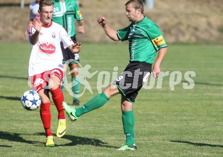 Fussball Unterliga Ost. Ludmannsdorf gegen St. Stefan/Lavanttal. Michael Krainer (Ludmannsdorf), Philipp Kienzl (St. Stefan). Ludmannsdorf, am 18.8.2013.
Foto: Kuess
---
pressefotos, pressefotografie, kuess, qs, qspictures, sport, bild, bilder, bilddatenbank