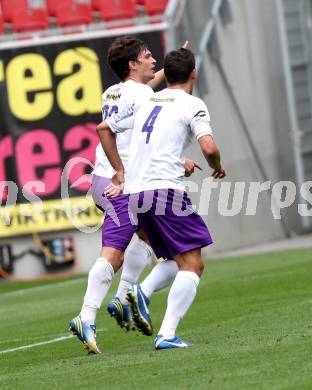 Fussball. Regionalliga. Austria Klagenfurt gegen Voecklamarkt. Torjubel Andreas Tiffner, Marko Rojc (Klagenfurt).. Klagenfurt, 20.8.2013.
Foto: Kuess
---
pressefotos, pressefotografie, kuess, qs, qspictures, sport, bild, bilder, bilddatenbank