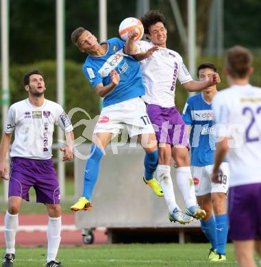 Fussball Regionalliga. VSV gegen SK Austria Klagenfurt. Dario Drmac, (VSV), Andreas Tiffner  (Austria Klagenfurt). Villach, 24.8.2013.
Foto: Kuess
---
pressefotos, pressefotografie, kuess, qs, qspictures, sport, bild, bilder, bilddatenbank