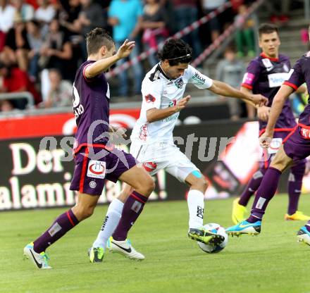 Fussball Bundesliga. RZ Pellets WAC gegen FK Austria Wien. Ynclan Pajares Jacobo, (WAC), James Holland  (Austria Wien). Wolfsberg, 24.8.2013.
Foto: Kuess

---
pressefotos, pressefotografie, kuess, qs, qspictures, sport, bild, bilder, bilddatenbank