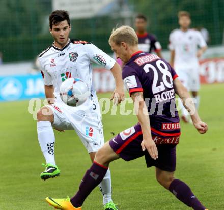 Fussball Bundesliga. RZ Pellets WAC gegen FK Austria Wien. Roland Putsche, (WAC), Daniel Royer  (Austria Wien). Wolfsberg, 24.8.2013.
Foto: Kuess

---
pressefotos, pressefotografie, kuess, qs, qspictures, sport, bild, bilder, bilddatenbank