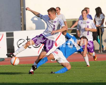 Fussball Regionalliga. VSV gegen SK Austria Klagenfurt. Martin Trattnig, (VSV), Patrik Eler  (Austria Klagenfurt). Villach, 24.8.2013.
Foto: Kuess
---
pressefotos, pressefotografie, kuess, qs, qspictures, sport, bild, bilder, bilddatenbank