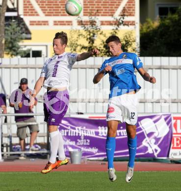 Fussball Regionalliga. VSV gegen SK Austria Klagenfurt. Michel Micossi, (VSV), Fabian Miesenboeck (Austria Klagenfurt). Villach, 24.8.2013.
Foto: Kuess
---
pressefotos, pressefotografie, kuess, qs, qspictures, sport, bild, bilder, bilddatenbank