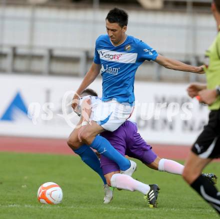 Fussball Regionalliga. VSV gegen SK Austria Klagenfurt. Dejan Kecanovic, (VSV), Kevin Winkler  (Austria Klagenfurt). Villach, 24.8.2013.
Foto: Kuess
---
pressefotos, pressefotografie, kuess, qs, qspictures, sport, bild, bilder, bilddatenbank