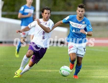 Fussball Regionalliga. VSV gegen SK Austria Klagenfurt. Sandro Ebner, (VSV), Sandro Zakany  (Austria Klagenfurt). Villach, 24.8.2013.
Foto: Kuess
---
pressefotos, pressefotografie, kuess, qs, qspictures, sport, bild, bilder, bilddatenbank