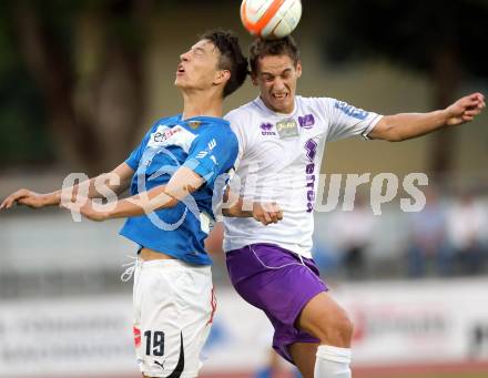 Fussball Regionalliga. VSV gegen SK Austria Klagenfurt. Luka Caculovic, (VSV), Marko Rojc  (Austria Klagenfurt). Villach, 24.8.2013.
Foto: Kuess
---
pressefotos, pressefotografie, kuess, qs, qspictures, sport, bild, bilder, bilddatenbank