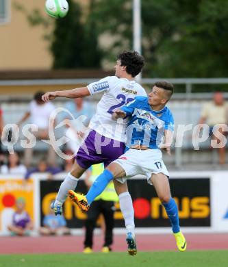 Fussball Regionalliga. VSV gegen SK Austria Klagenfurt. Dario Drmac, (VSV), Andreas Tiffner  (Austria Klagenfurt). Villach, 24.8.2013.
Foto: Kuess
---
pressefotos, pressefotografie, kuess, qs, qspictures, sport, bild, bilder, bilddatenbank