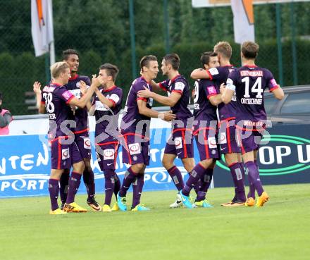 Fussball Bundesliga. RZ Pellets WAC gegen FK Austria Wien.  Torjubel  (Austria Wien). Wolfsberg, 24.8.2013.
Foto: Kuess

---
pressefotos, pressefotografie, kuess, qs, qspictures, sport, bild, bilder, bilddatenbank